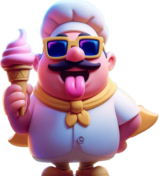 Le chef de Chef On Call, en lunettes de soleil, qui lèche un cornet de crème glacée rose